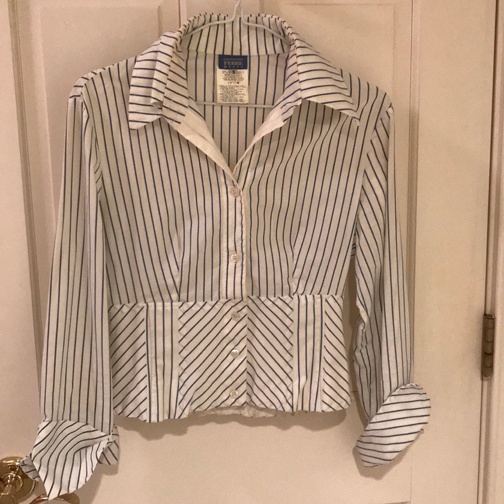 Gianfranco Ferre Jeans stripe blouse w/cuffs, S